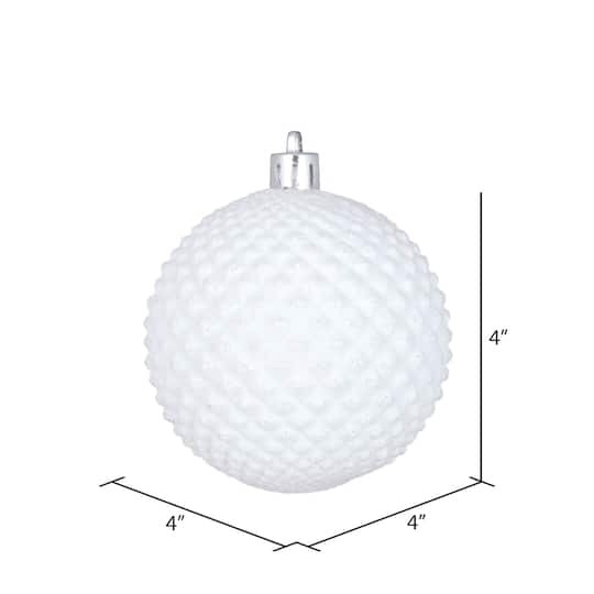 Vickerman 4" White Durian Glitter Ball Ornaments, 6ct.